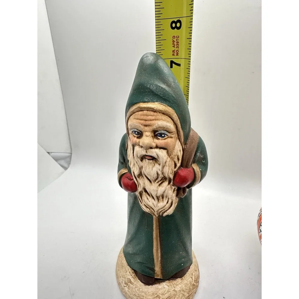 Vintage Belsnickel Style Santa Figurine Green Coat 8